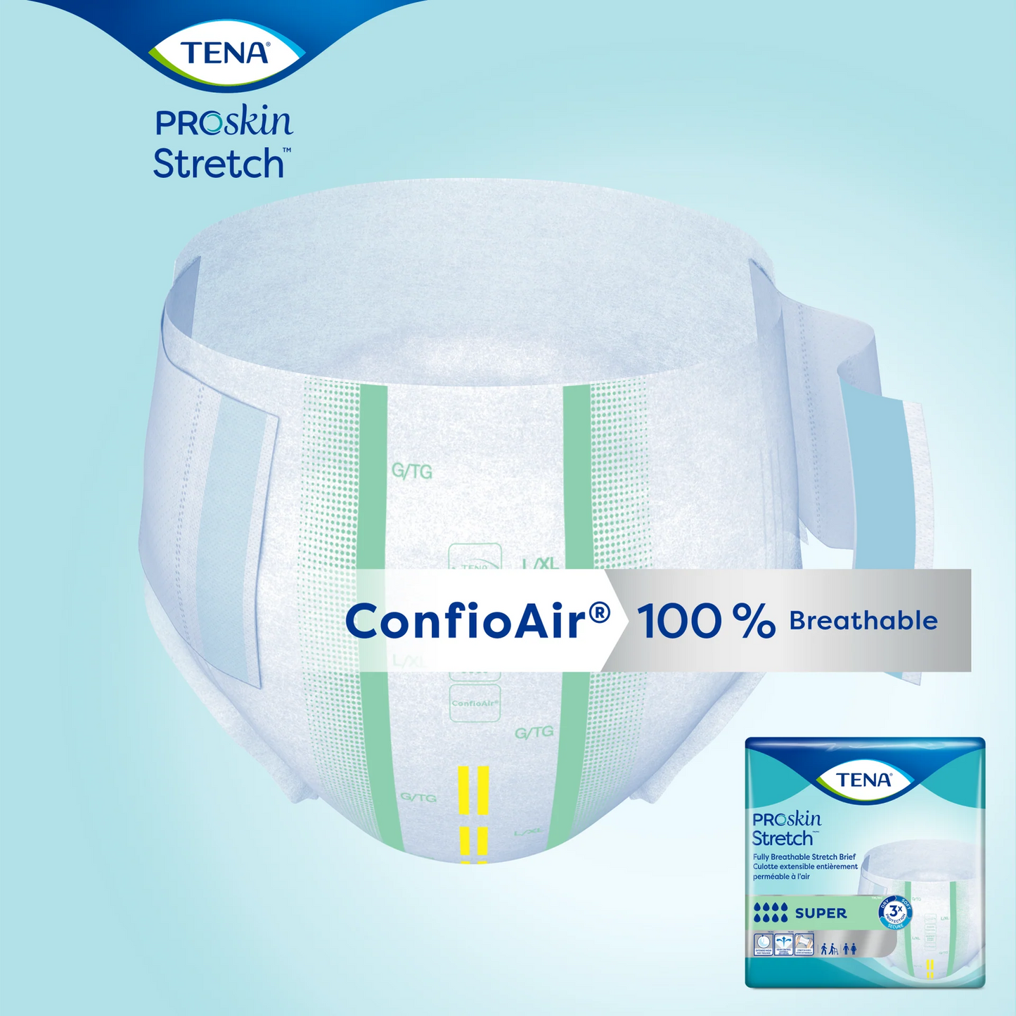 67902 - TENA® ProSkin™ Stretch™ Super Briefs - Medium/ Regular, 33" - 52" Hip Size, Green, 28/pk, 2 pk/cs