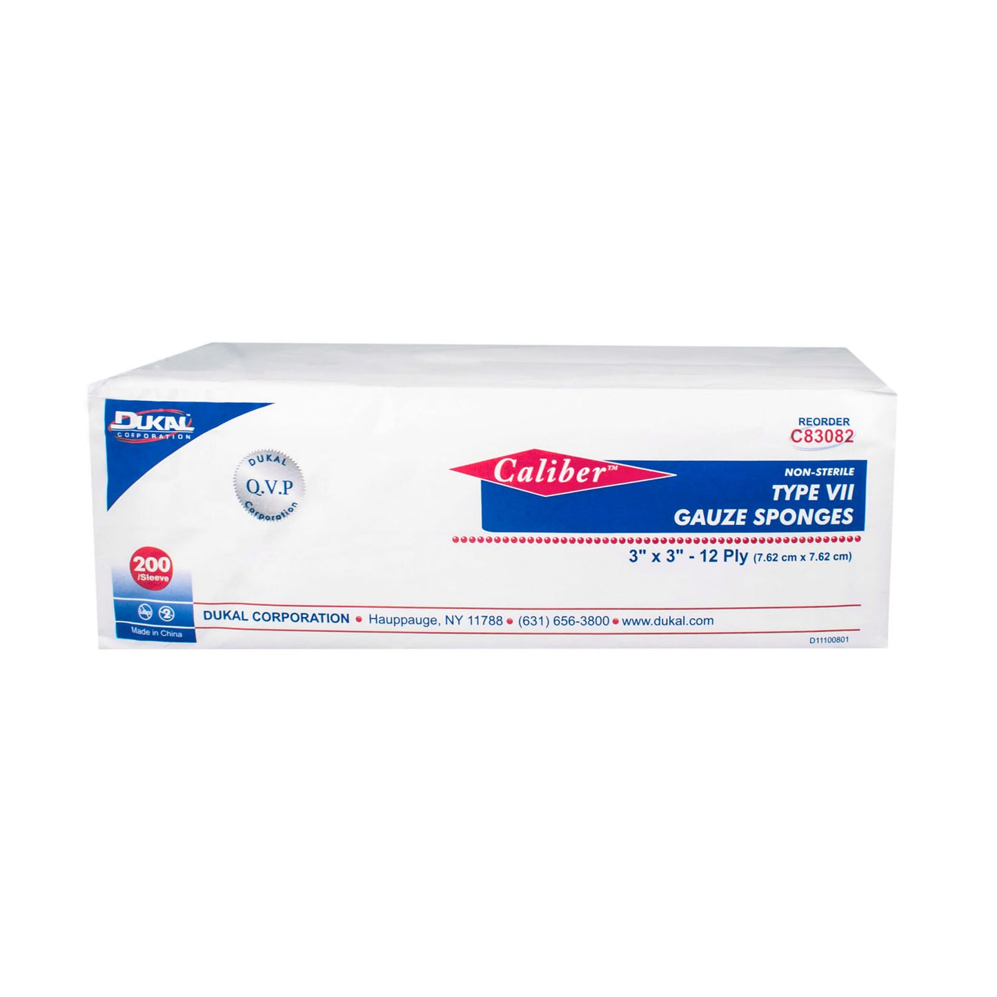 C83082 - Dukal Caliber™ Gauze Sponges - Type VII, Non-Sterile, 3" x 3", 12-Ply, 200/bg, 20 bg/cs