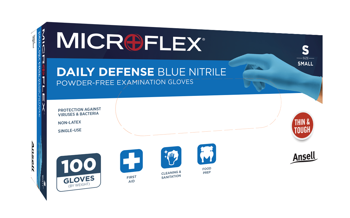 842671 - Ansell MICROFLEX® Daily Defense Blue Nitrile 10-733 - Small (6.5-7.0), 100/bx, 10 bx/cs