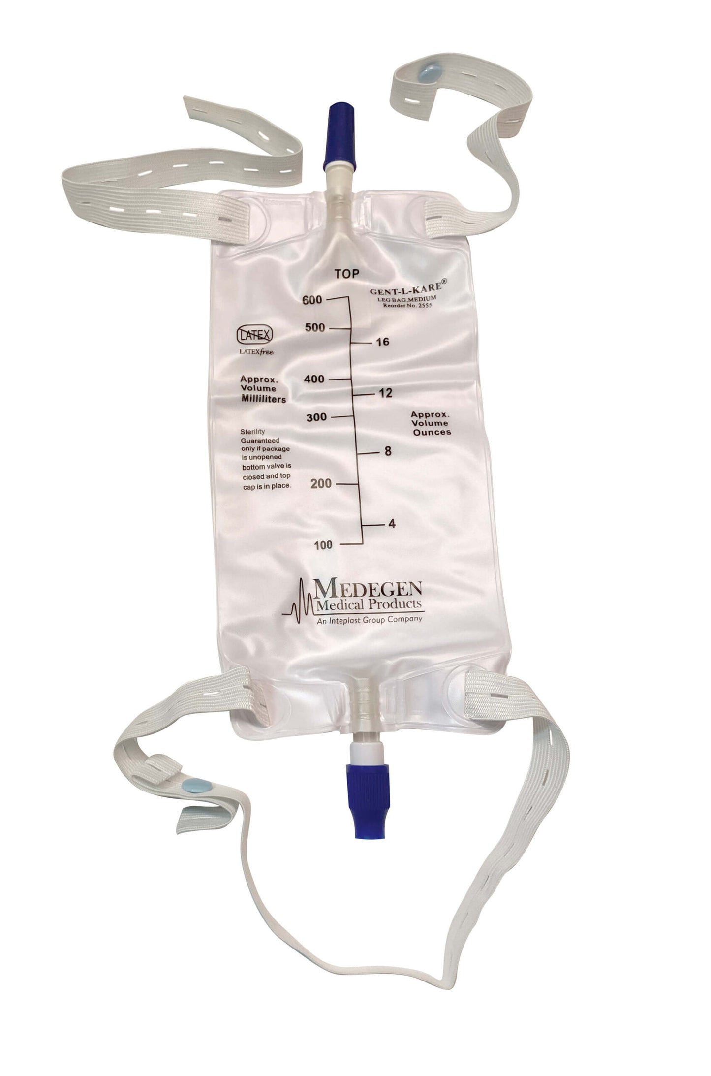 02555 - Medegen Urinary Drainage Leg Bag, Medium, 600cc, 50/cs
