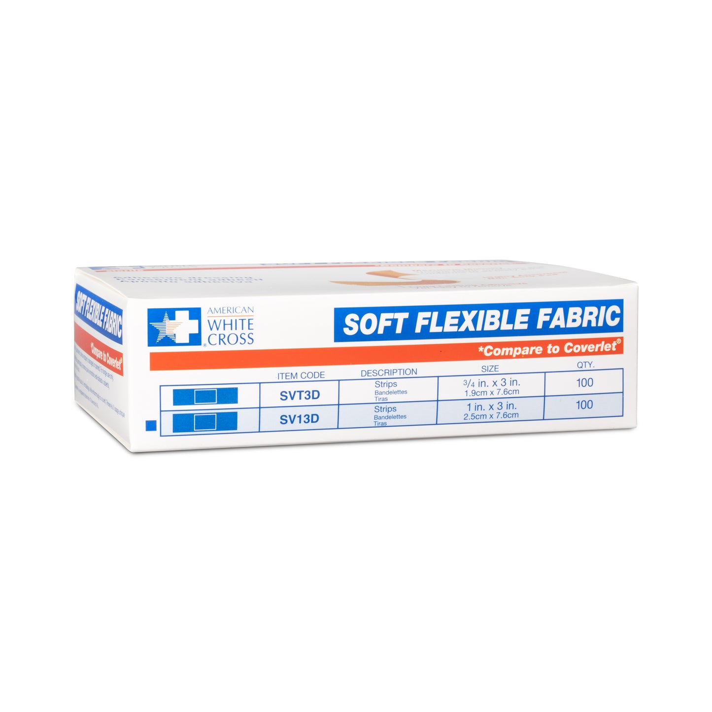 SV13D - Dukal® American White Cross® Sterile Soft Flexible Fabric Adhesive Bandages, 1" x 3", 100/bx, 12 bx/cs