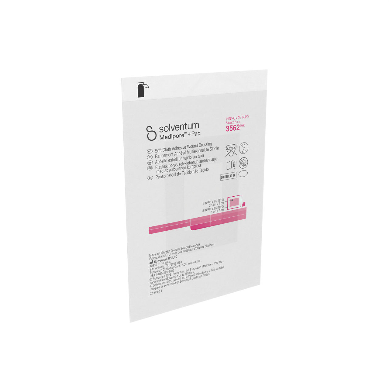 3562 - Solventum Medipore™ +Pad Soft Cloth Adhesive Wound Dressing - 2" x 2 3/4", Pad Size 1" x 1 1/1", 50/bx, 4 bx/cs