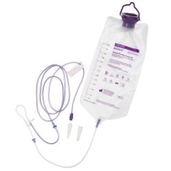 PE90B12T - Amsino Puggle™ Enteral Feeding Pump Set with 1200ml Bag, Anti-Free Flow Valve, ENFit® Connector and Transition Connector, 30/cs