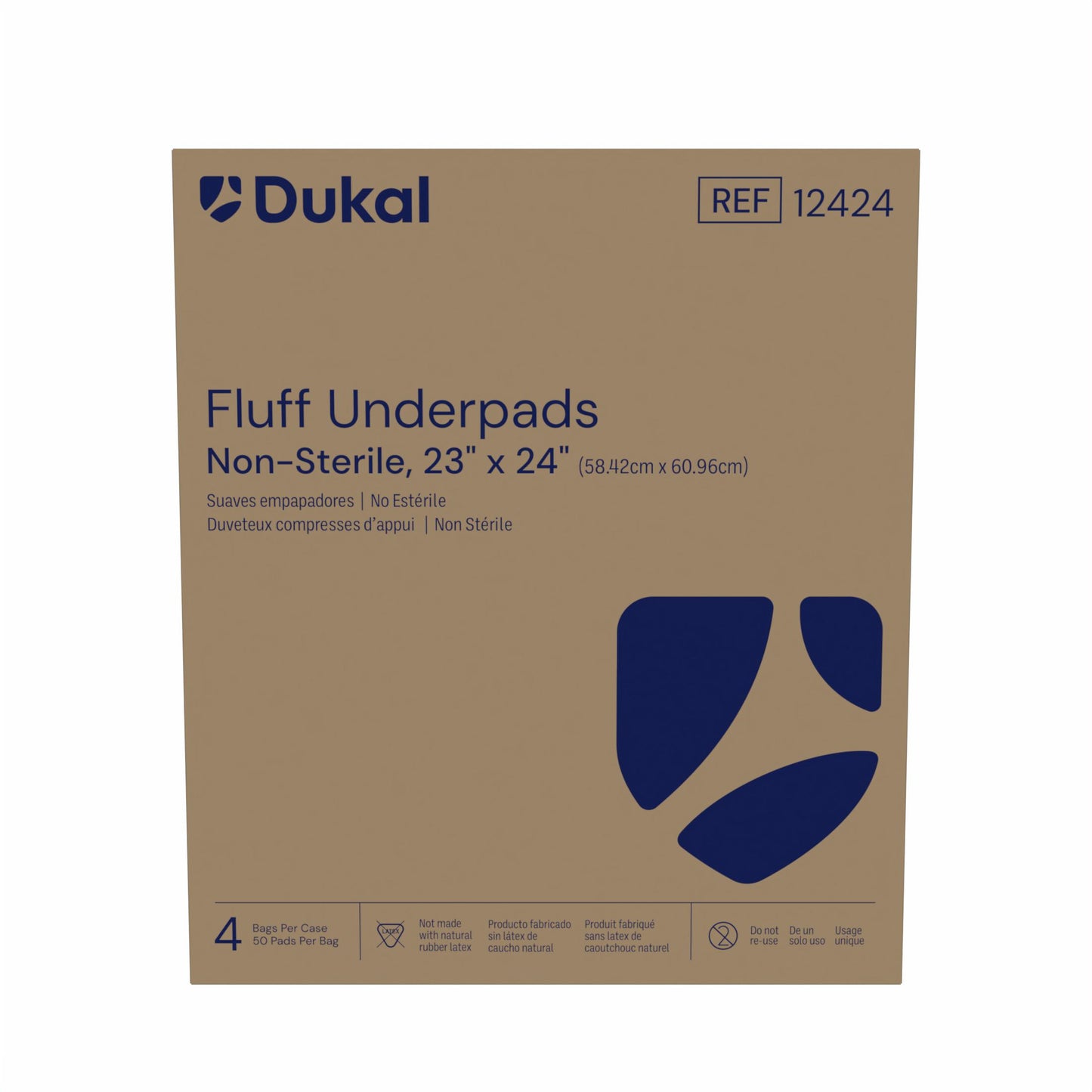12424 - Dukal Under Pad, 23" x 24", Fluff, 50/bg, 4 bg/cs