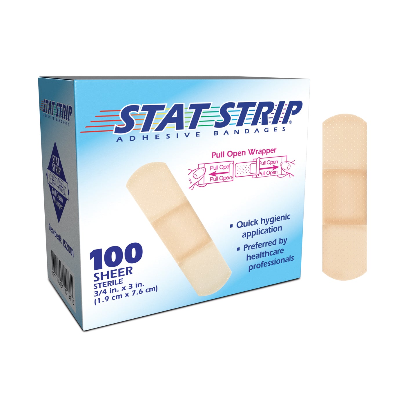 152001 - Dukal® Stat Strip® Sterile Sheer Adhesive Bandages, 3/4" x 3", 100/bx, 12 bx/cs