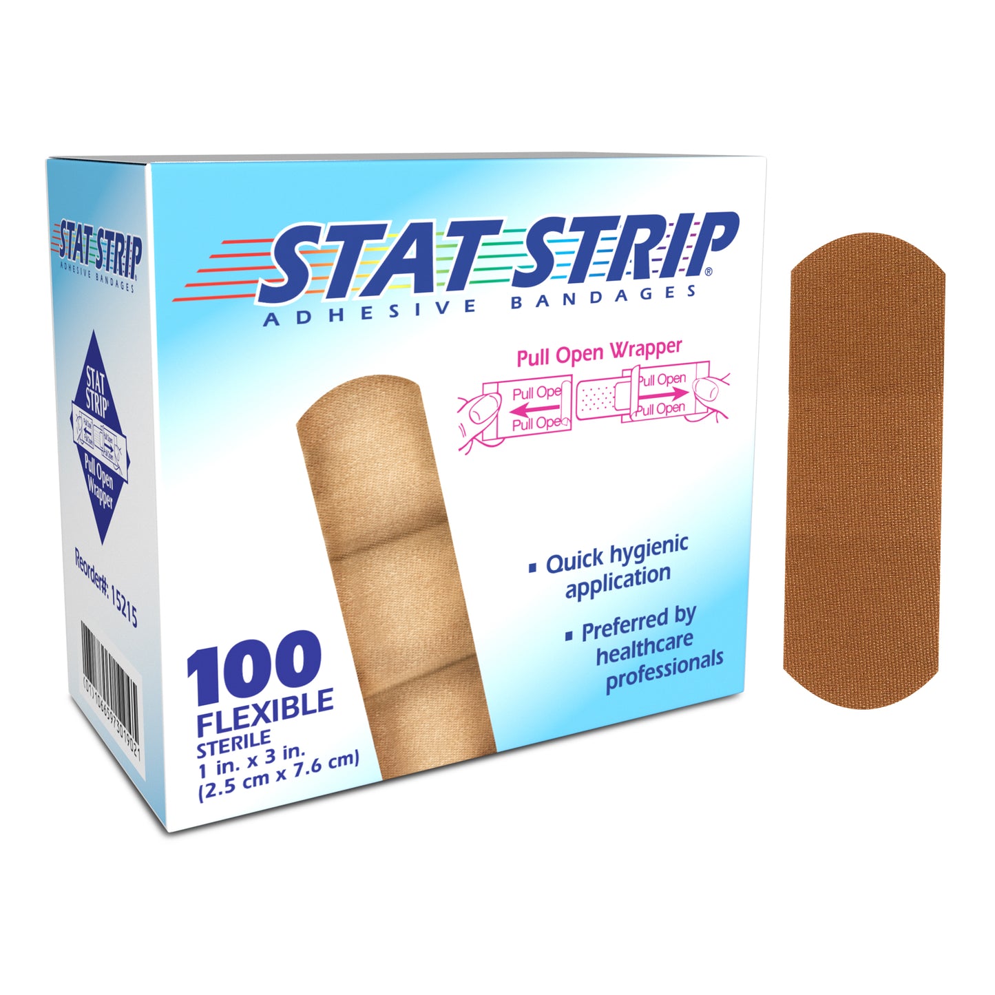 15215 - Dukal® Stat Strip® Sterile Lightweight Flexible Fabric Adhesive Bandages, 1" x 3", 100/bx, 12 bx/cs
