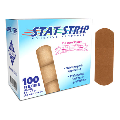 15215 - Dukal® Stat Strip® Sterile Lightweight Flexible Fabric Adhesive Bandages, 1" x 3", 100/bx, 12 bx/cs