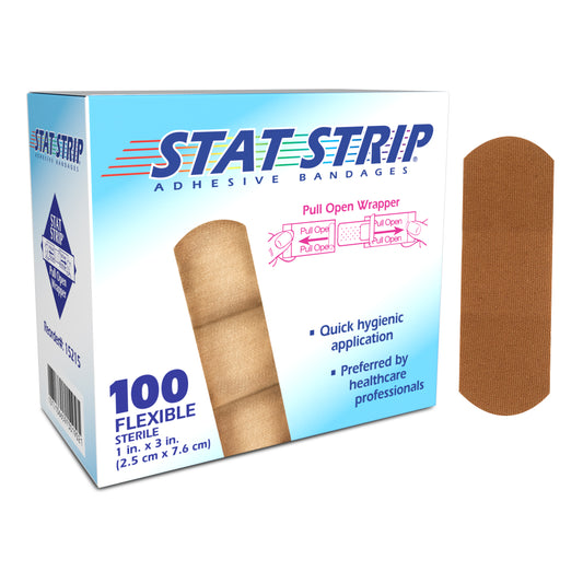 15215 - Dukal® Stat Strip® Sterile Lightweight Flexible Fabric Adhesive Bandages, 1" x 3", 100/bx, 12 bx/cs