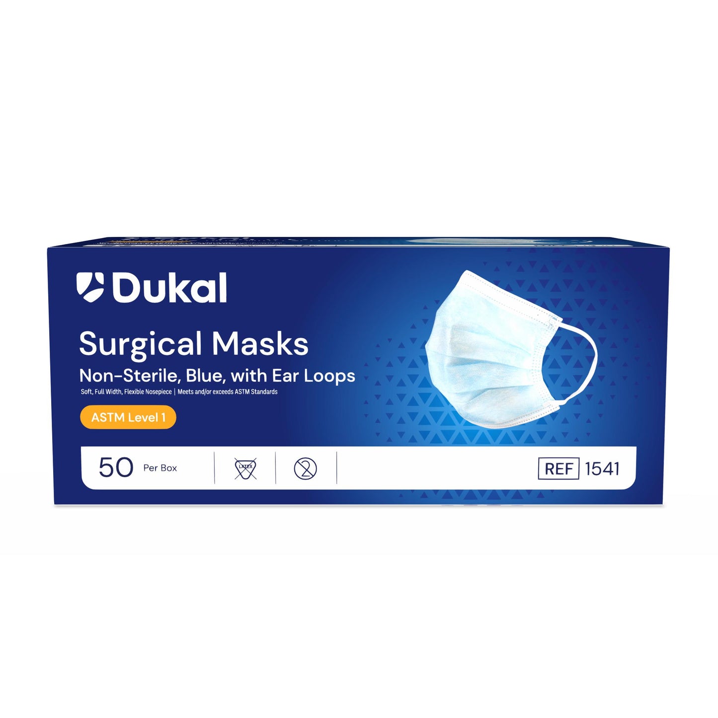 1541 - Dukal ASTM Level 1 Surgical Mask with Ear Loop, 3-Ply, Blue, 50/bx, 6 bx/cs