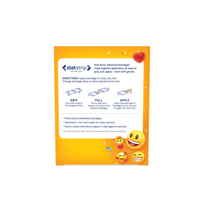15606 - Dukal® Stat Strip® Sterile Design Series Fun Emojis Adhesive Bandages‚ 3/4" x 3", 100/bx, 12 bx/cs