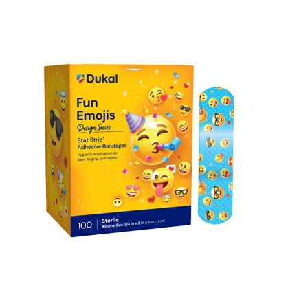 15606 - Dukal® Stat Strip® Sterile Design Series Fun Emojis Adhesive Bandages‚ 3/4" x 3", 100/bx, 12 bx/cs