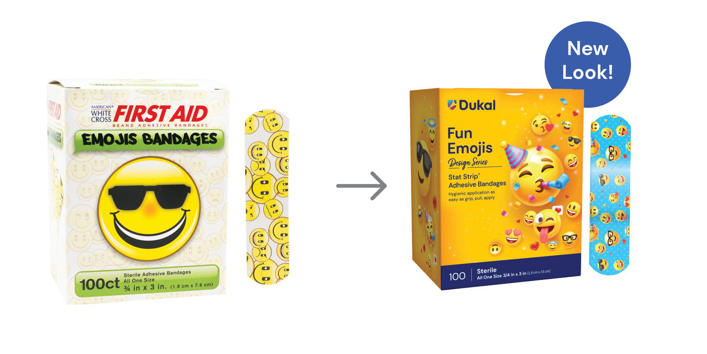 15606 - Dukal® Stat Strip® Sterile Design Series Fun Emojis Adhesive Bandages‚ 3/4" x 3", 100/bx, 12 bx/cs