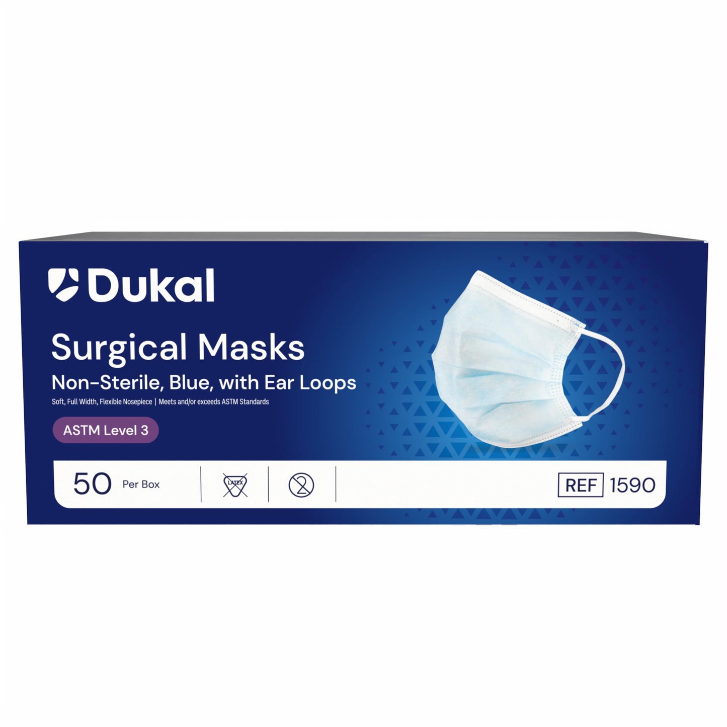 1590 - Dukal ASTM Level 3 Surgical Mask with Ear Loop, 50/bx, 12 bx/cs