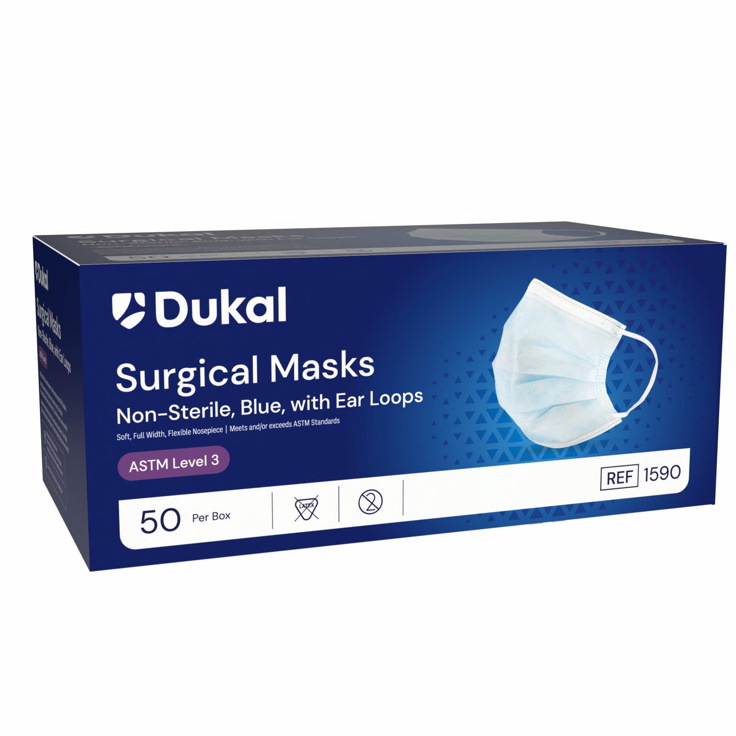 1590 - Dukal ASTM Level 3 Surgical Mask with Ear Loop, 50/bx, 12 bx/cs