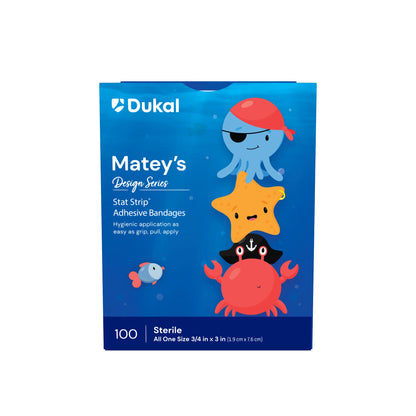 16710 - Dukal Sterile Design Series Matey's Adhesive Bandages with Stat Strip®, 3/4" x 3", 100/bx, 12 bx/cs