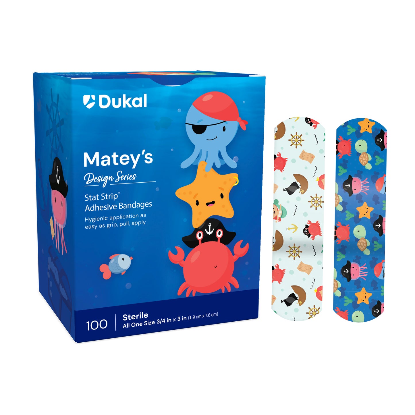 16710 - Dukal Sterile Design Series Matey's Adhesive Bandages with Stat Strip®, 3/4" x 3", 100/bx, 12 bx/cs