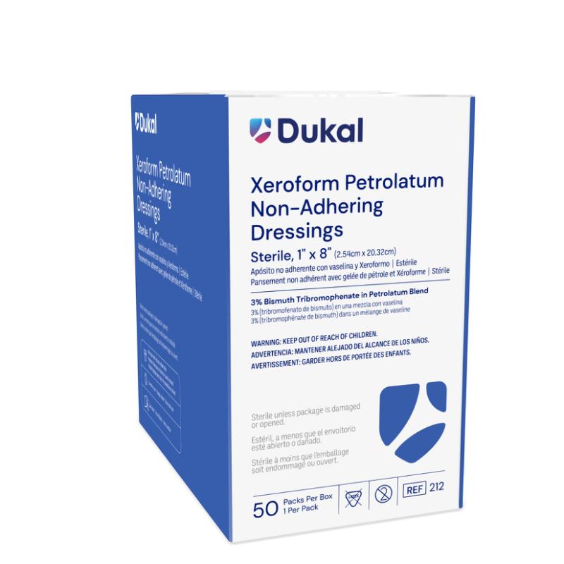 212 - Dukal® Sterile XEROFORM® Petrolatum Non-Adhering Dressings, 1" x 8", 1/pk, 50 pk/bx