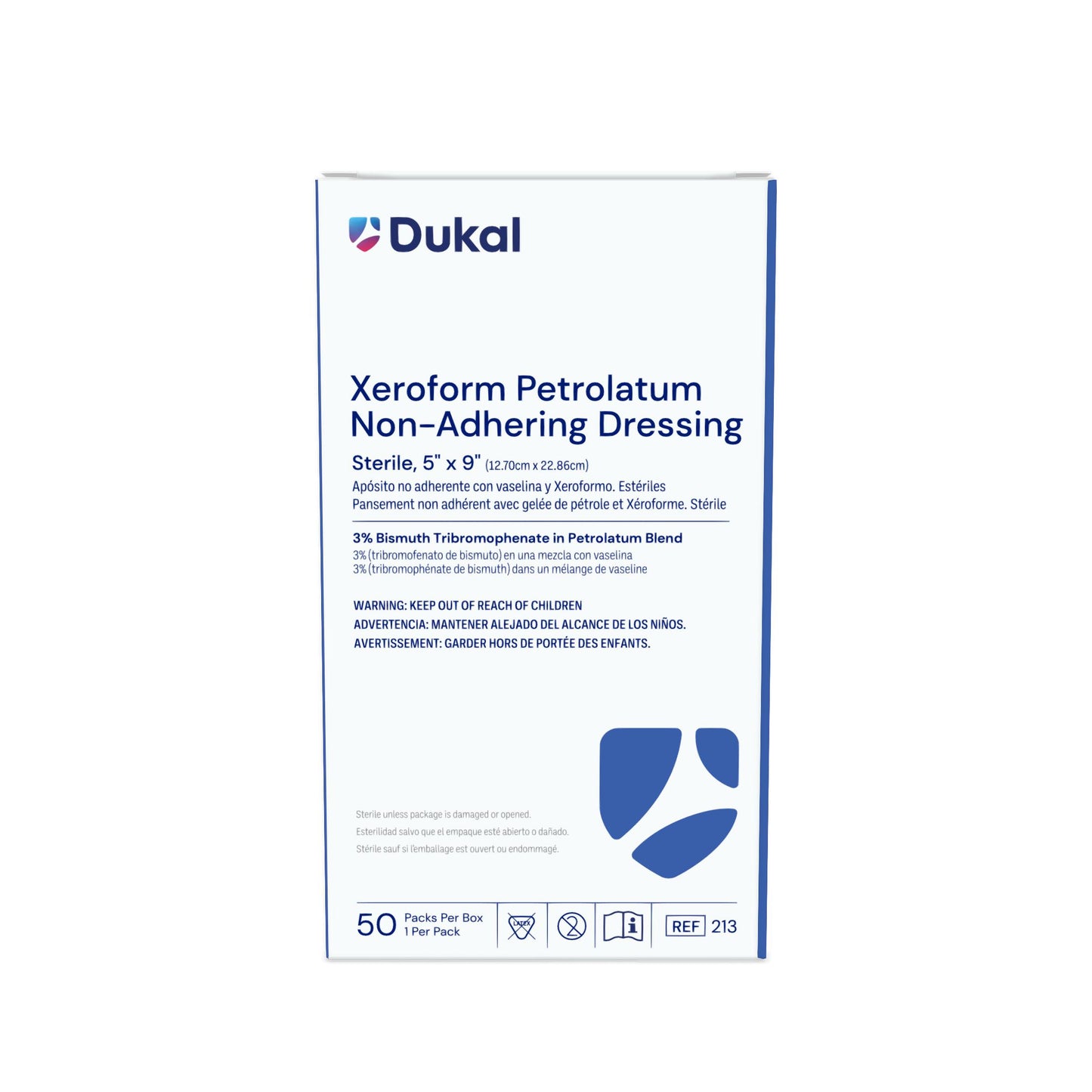 213 - Dukal® Sterile XEROFORM® Petrolatum Non-Adhering Dressings, 5" x 9", 1/pk, 50 pk/bx