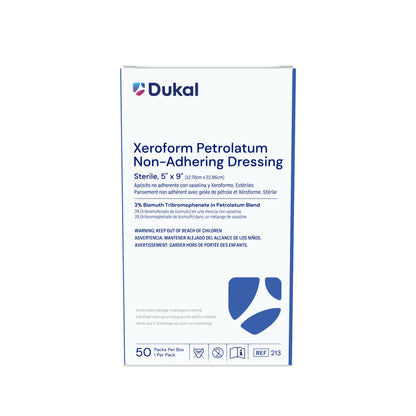 213 - Dukal® Sterile XEROFORM® Petrolatum Non-Adhering Dressings, 5" x 9", 1/pk, 50 pk/bx