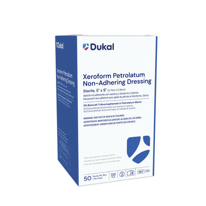 213 - Dukal® Sterile XEROFORM® Petrolatum Non-Adhering Dressings, 5" x 9", 1/pk, 50 pk/bx