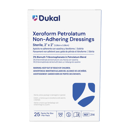 214 - Dukal® Sterile XEROFORM® Petrolatum Non-Adhering Dressings, 2" x 2", 1/pk, 25 pk/bx