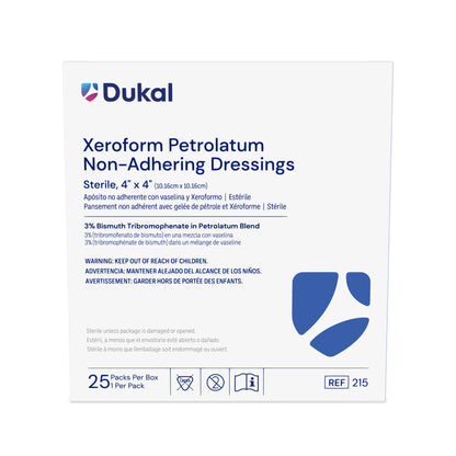 215 - Dukal® Sterile XEROFORM® Petrolatum Non-Adhering Dressings, 4" x 4", 1/pk, 25 pk/bx