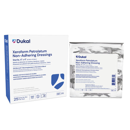 215 - Dukal® Sterile XEROFORM® Petrolatum Non-Adhering Dressings, 4" x 4", 1/pk, 25 pk/bx