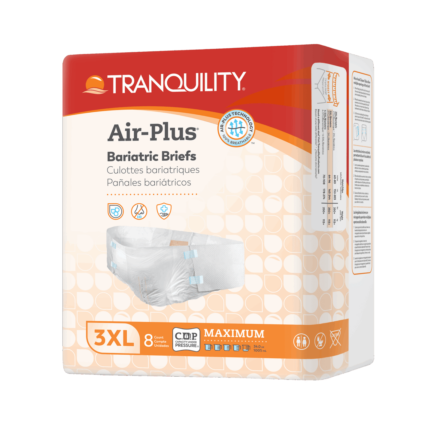 2195 - Principle Business® Tranquility® Air-Plus™ Bariatric Brief - 3XL, 70"-106", 34 fl oz Capacity, 8/pk, 4 pk/cs