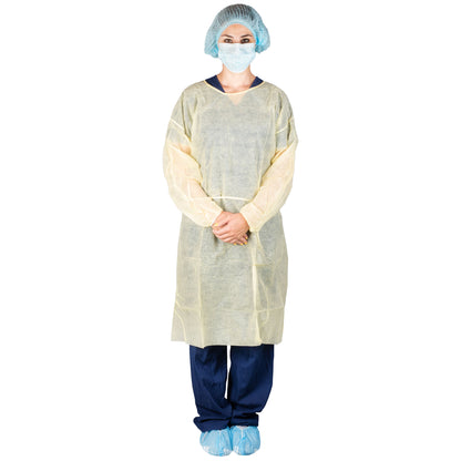 303 - Dukal Isolation Gown - Poly Coated, Impervious, Yellow, 10/bg, 5 bg/cs