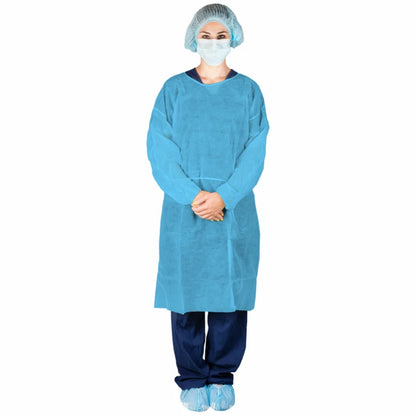 303BL - Dukal Isolation Gown - Poly Coated, Impervious, Blue, 10/bg, 5 bg/cs