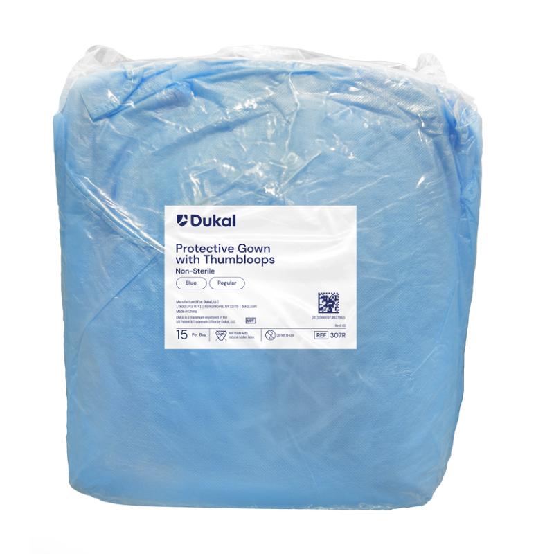 307R - Dukal AAMI Level 2 Protective Cover Gown - CPE Coated, Pull-Over, Blue, 15/bg, 5 bg/cs