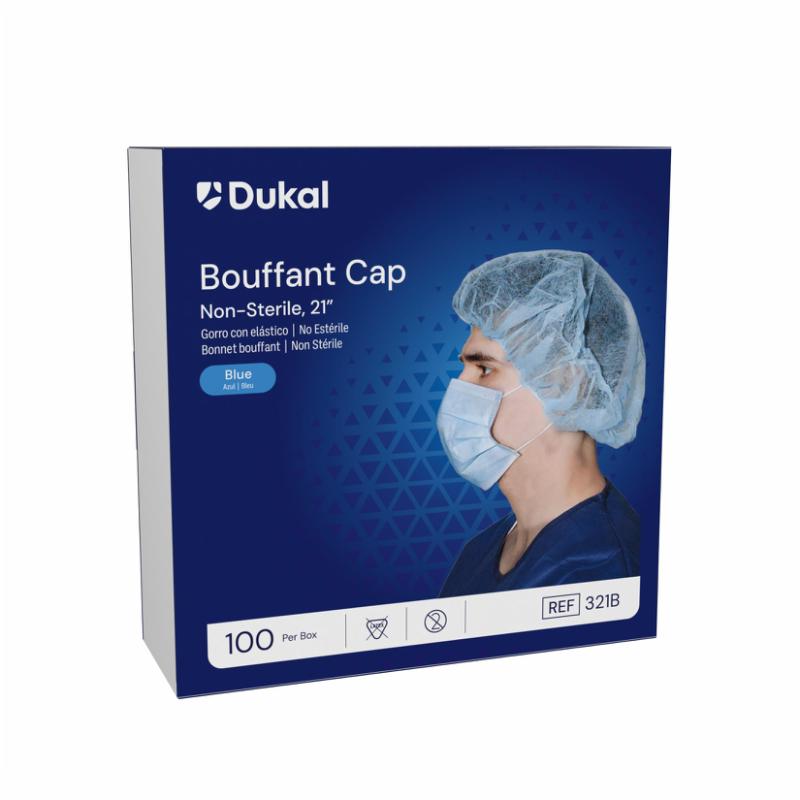 321B - Dukal Bouffant Cap, 21", Blue, 100/bx, 5 bx/cs