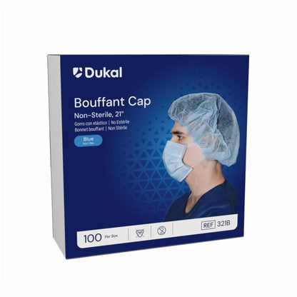 321B - Dukal Bouffant Cap, 21", Blue, 100/bx, 5 bx/cs