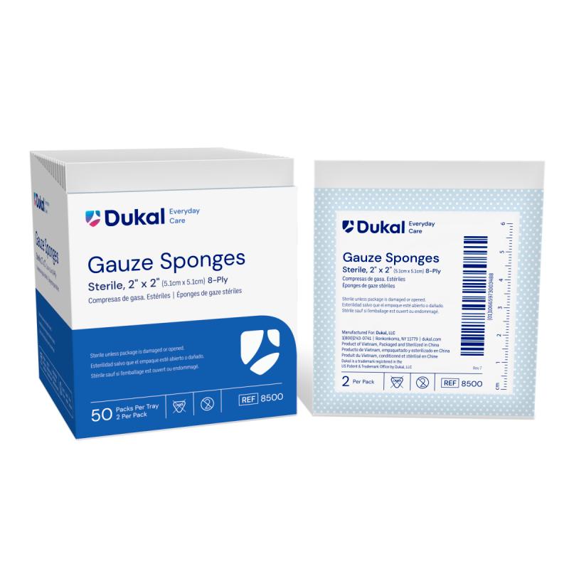 8500 - DUKAL® Everyday Care Sterile Gauze Sponges, 8-Ply, 2" x 2", 2/pk, 50 pk/bx, 30 bx/cs
