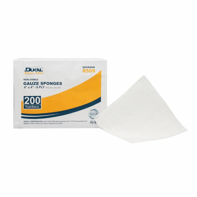 8509 - DUKAL® Everyday Care Gauze Sponges, 8-Ply, 4" x 4", 200/bg, 20 bg/cs