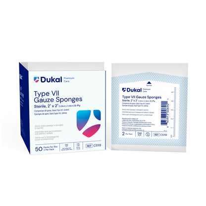 C5129 - Dukal Caliber™ Gauze Sponges - Type VII, Sterile, 3” x 3”, 12-Ply, 2/pk, 50 pk/bx, 24 bx/cs