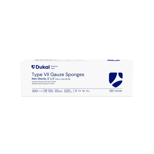 C82082 - Dukal Caliber™ Gauze Sponges - Type VII, Sterile, 2" x 2", 8-Ply, 200/bg, 25 bg/cs