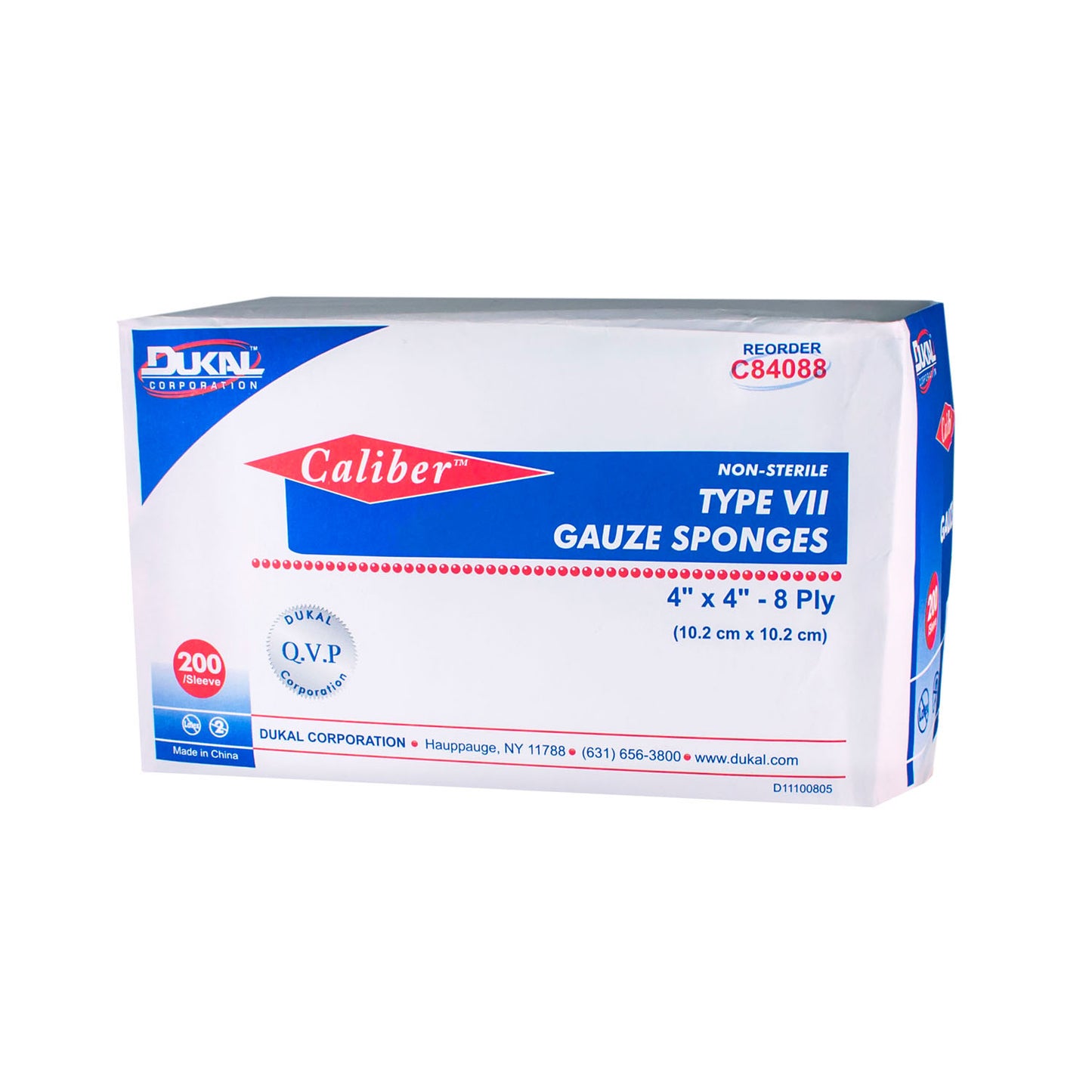 C84088 - Dukal Caliber™ Gauze Sponges - Type VII, Non-Sterile, 4" x 4", 8-Ply, 200/bg, 20 bg/cs