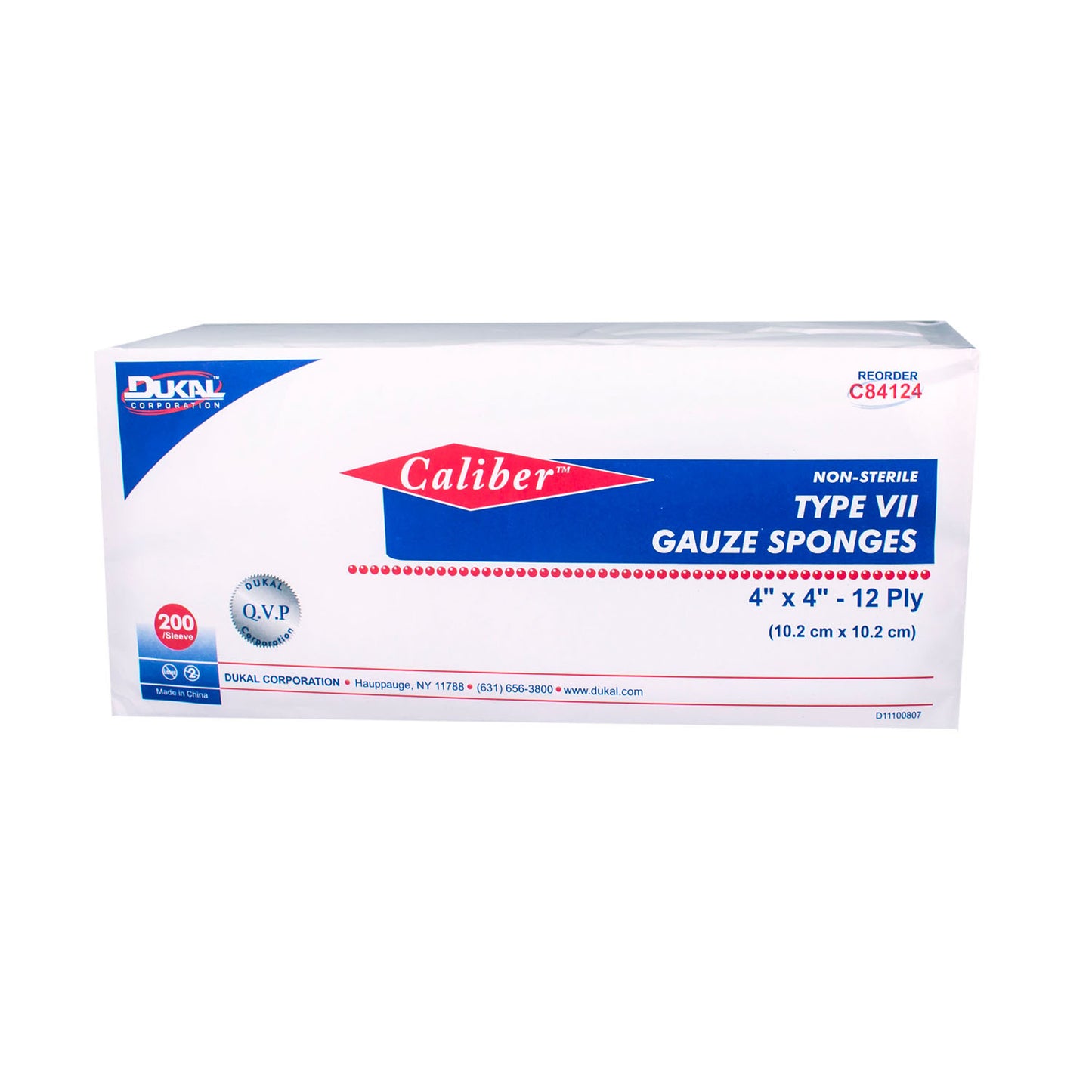 C84124 - Dukal Caliber™ Gauze Sponges - Type VII, Non-Sterile, 4" x 4", 12-Ply, 200/bg, 10 bg/cs