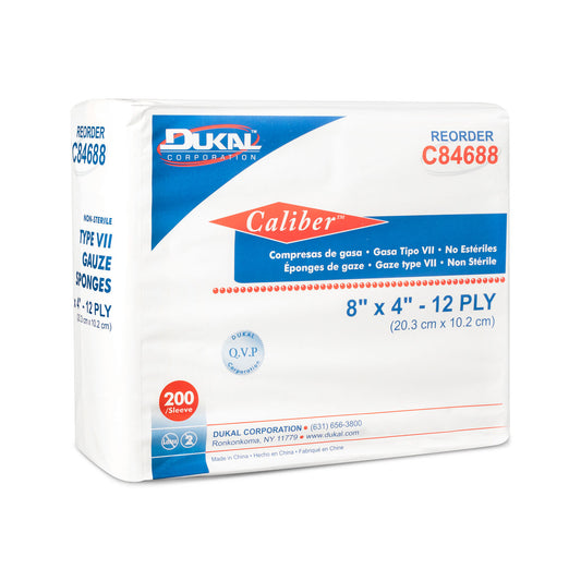 C84688 - Dukal Caliber™ Gauze Sponges - Type VII, Non-Sterile, 8" x 4", 12-Ply, 200/bg, 10 bg/cs