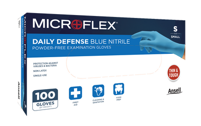 842671 - Ansell MICROFLEX® Daily Defense Blue Nitrile 10-733 - Small (6.5-7.0), 100/bx, 10 bx/cs