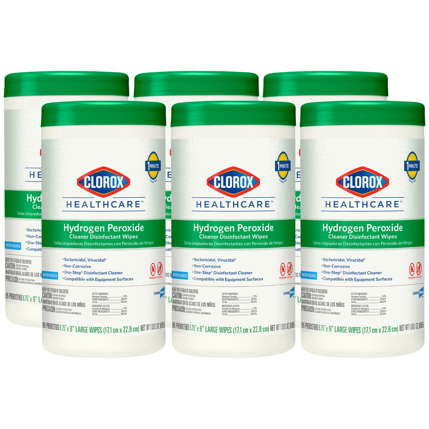 30824 - Clorox Healthcare® Hydrogen Peroxide Cleaner Disinfectant Wipes, 6.75" x 9", 95/can, 6/cs