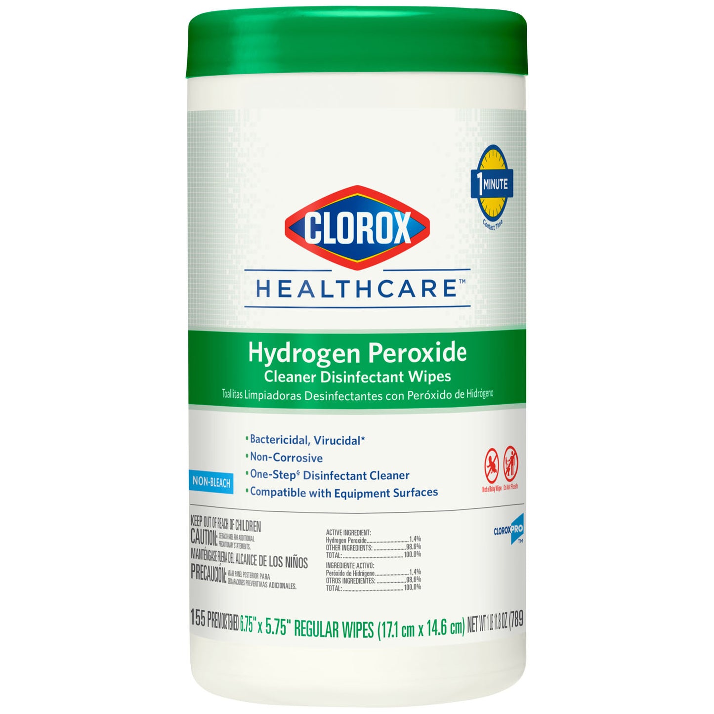30825 - Clorox Healthcare® Hydrogen Peroxide Cleaner Disinfectant Wipes, 6.75" x 5.75", 155/can, 6/cs