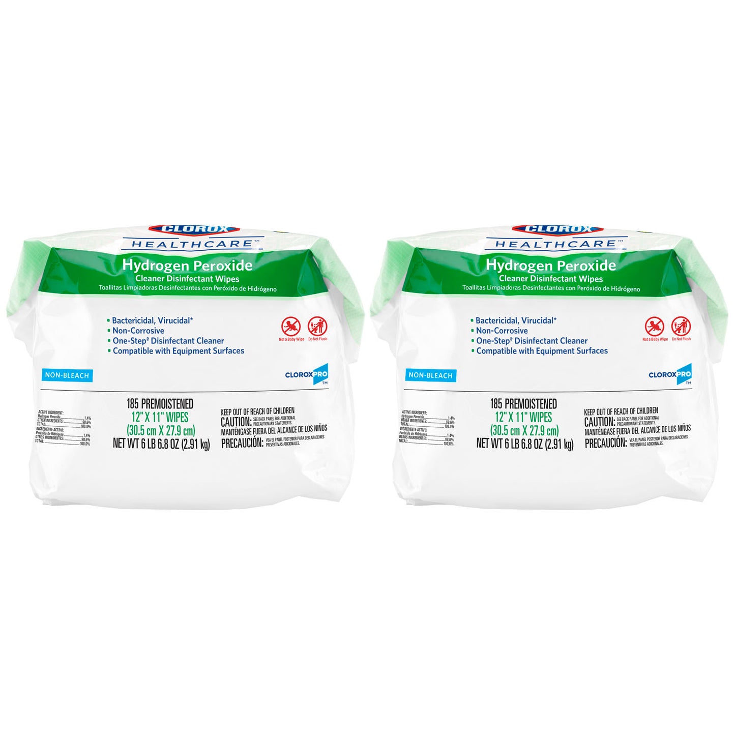 30827 - Clorox Healthcare® Hydrogen Peroxide Cleaner Disinfectant Wipes, 12" x 11", Refill Pack, 185/pk, 2/cs