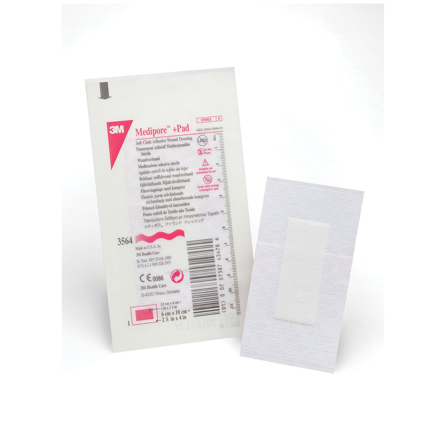 3564 - Solventum Medipore™ +Pad Soft Cloth Adhesive Wound Dressing - 2 3/8" x 4", Pad Size 1" x 2 3/8", 50/bx, 4 bx/cs