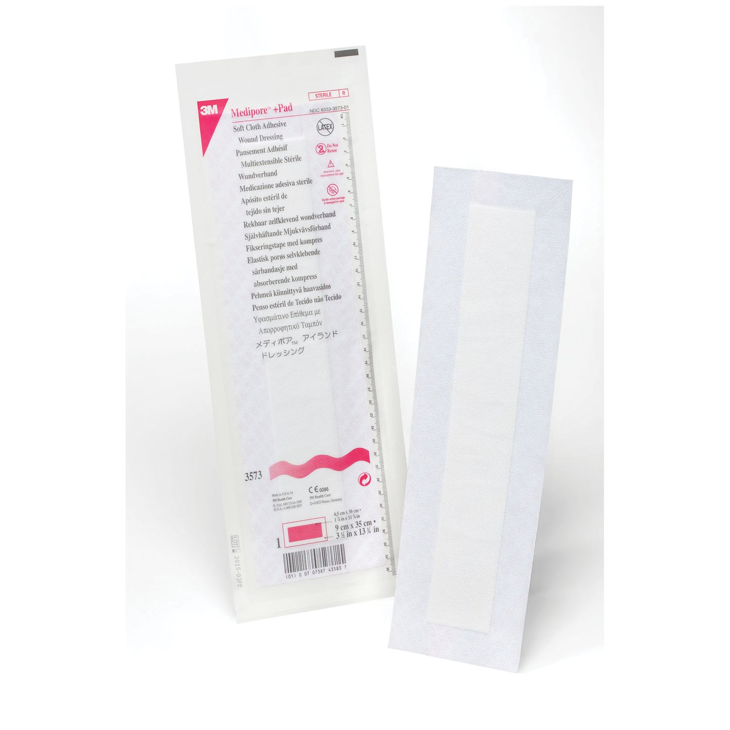 3573 - Solventum Medipore™ +Pad Soft Cloth Adhesive Wound Dressing - 3 1/2" x 12 3/4", Pad Size 1 3/4" x 11 3/4", 25/bx, 4 bx,cs