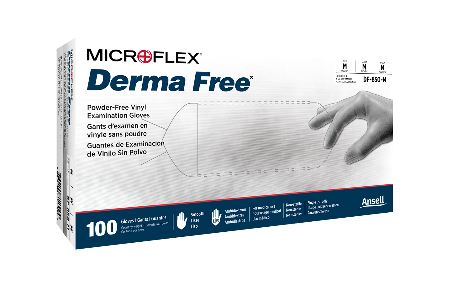 162594 - Ansell MICROFLEX® Derma Free™ DF-850 - Small, (6.5-7.0), 100/bx, 10 bx/cs