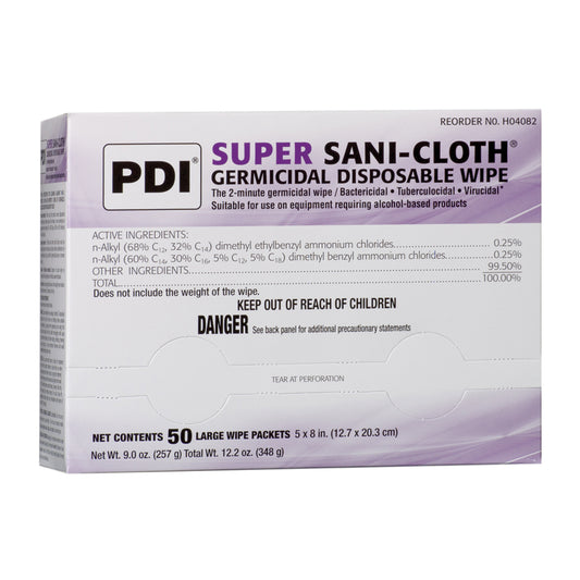 H04082 - PDI Super Sani-Cloth® Germicidal Disposable Wipe, Large, Individual, Boxed,5" x 8", 50/bx, 10 bx/cs