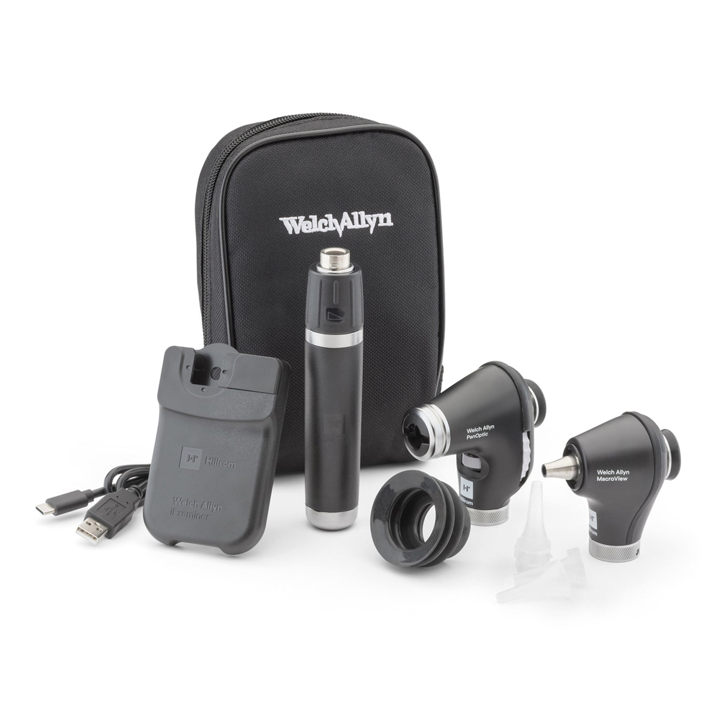 71-PM3LXES-US - Welch Allyn® 3.5V Diagnostic Set with PanOptic™ Plus LED Ophthalmoscope, MacroView™ Plus LED Otoscope for iExaminer™ - Premium Lithium Ion Plus USB Rechargeable Power Handle with Soft Case