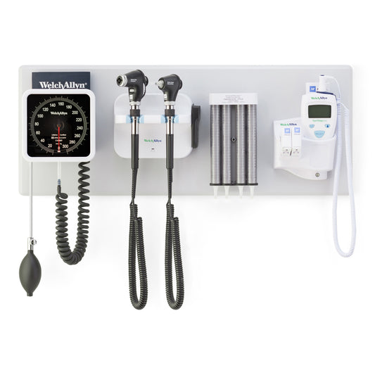777-PM2WAS-US - Welch Allyn® Green Series™ 777 Integrated Wall System with Panoptic™ Basic LED Ophthalmoscope & MacroView™ Basic LED Otoscope, BP Aneroid, Ear Specula Dispenser, and SureTemp™ Plus Thermometer